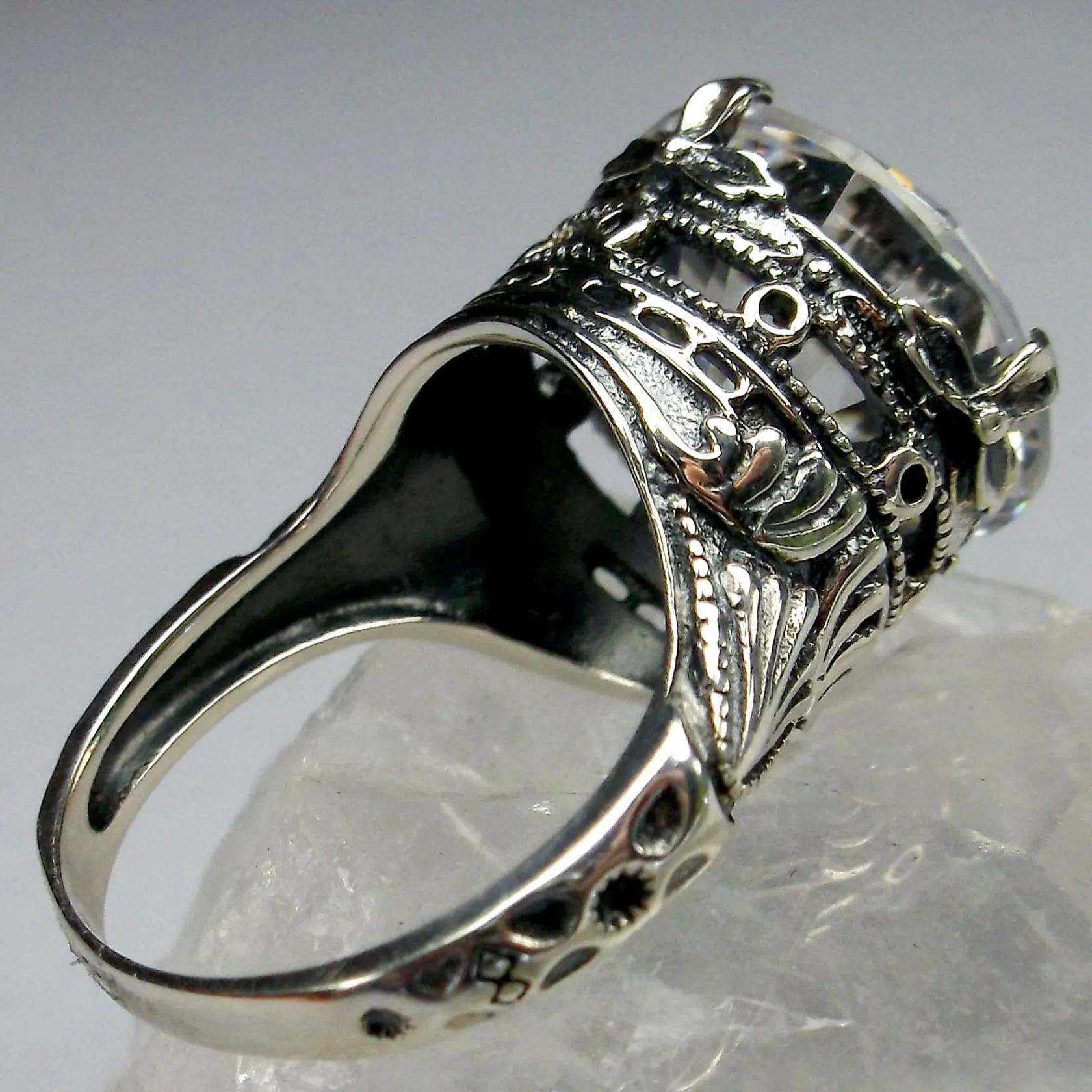 White CZ Ring, Size 6.5, Round Gem, Victorian Filigree Jewelry #D52- Ready to Ship