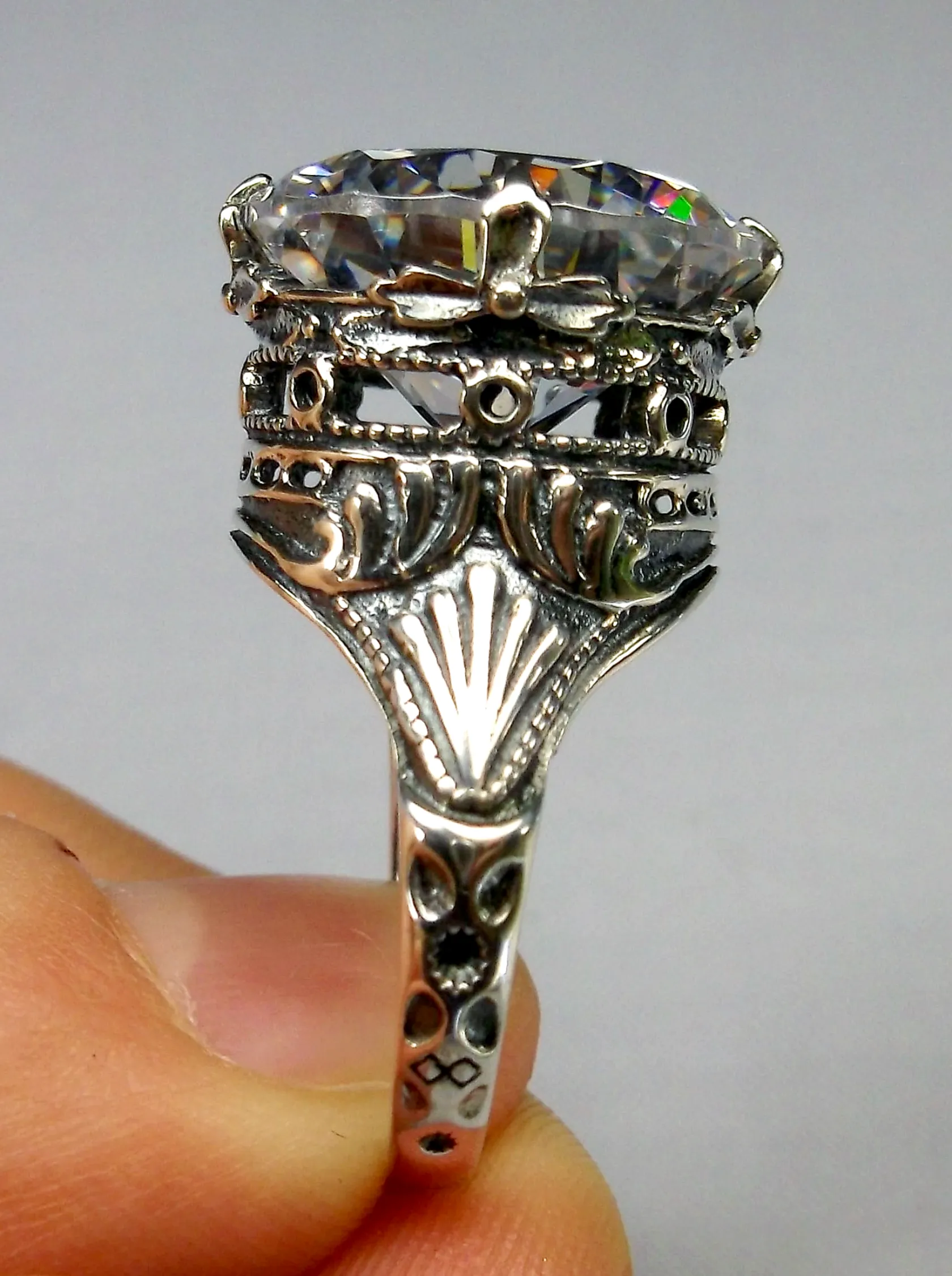 White CZ Ring, Size 6.5, Round Gem, Victorian Filigree Jewelry #D52- Ready to Ship