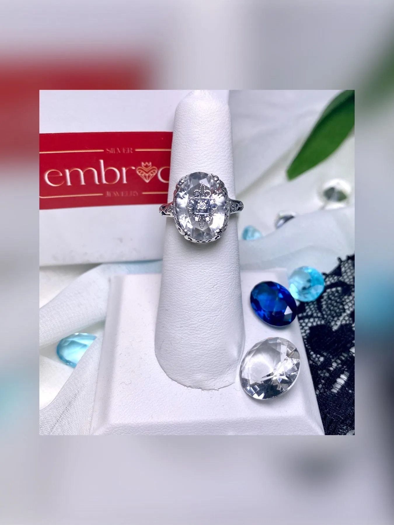 White Topaz Ring or Save 15% on Jewelry Set, Sterling Silver Embellishment, Edwardian Jewelry #D70e
