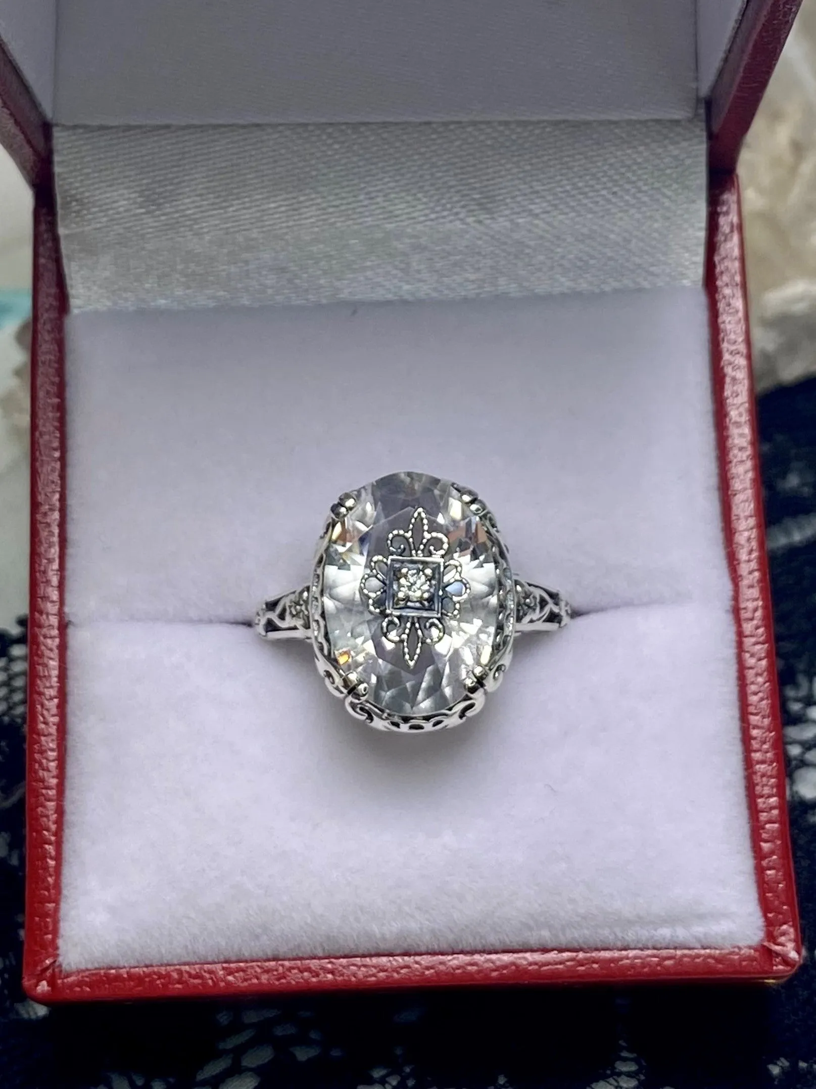 White Topaz Ring or Save 15% on Jewelry Set, Sterling Silver Embellishment, Edwardian Jewelry #D70e