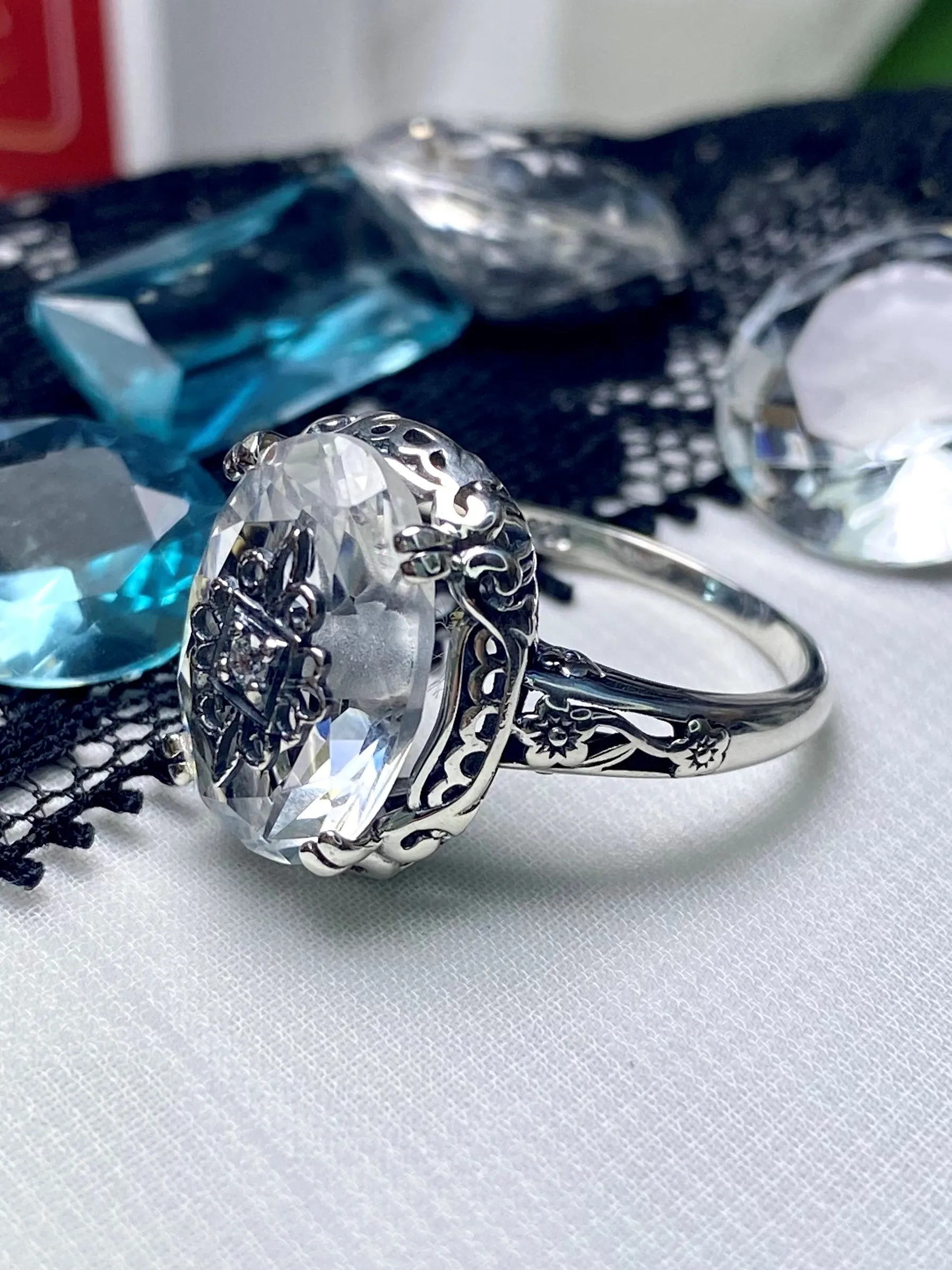 White Topaz Ring or Save 15% on Jewelry Set, Sterling Silver Embellishment, Edwardian Jewelry #D70e