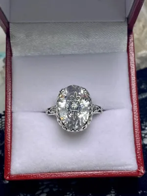 White Topaz Ring, Sterling Silver Embellishment, Edwardian Jewelry #D70e