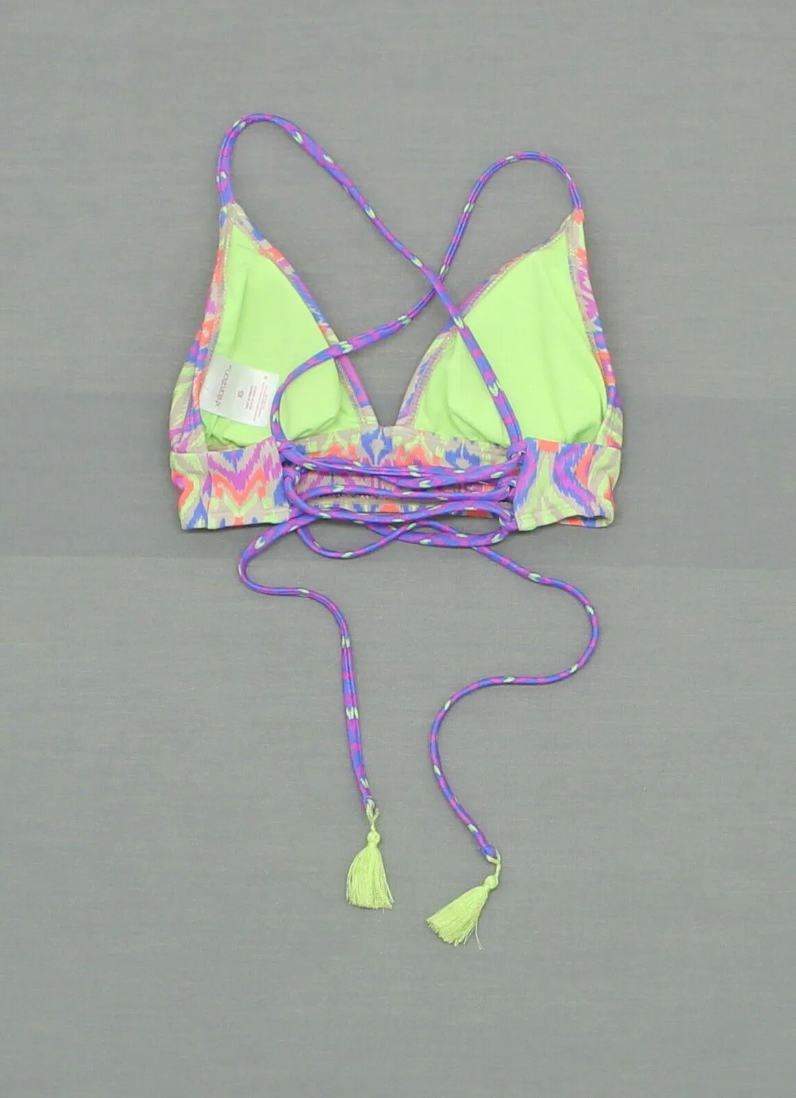 Xhilaration Women's Lace Up Midi Triangle Bikini Top with Tassel Ties Bright XS
