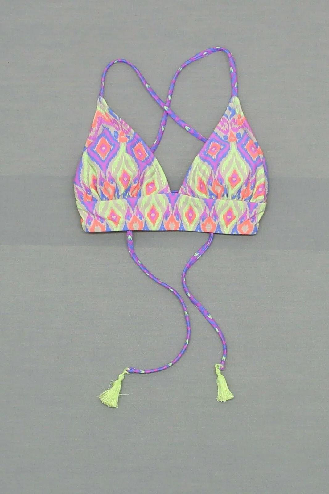 Xhilaration Women's Lace Up Midi Triangle Bikini Top with Tassel Ties Bright XS