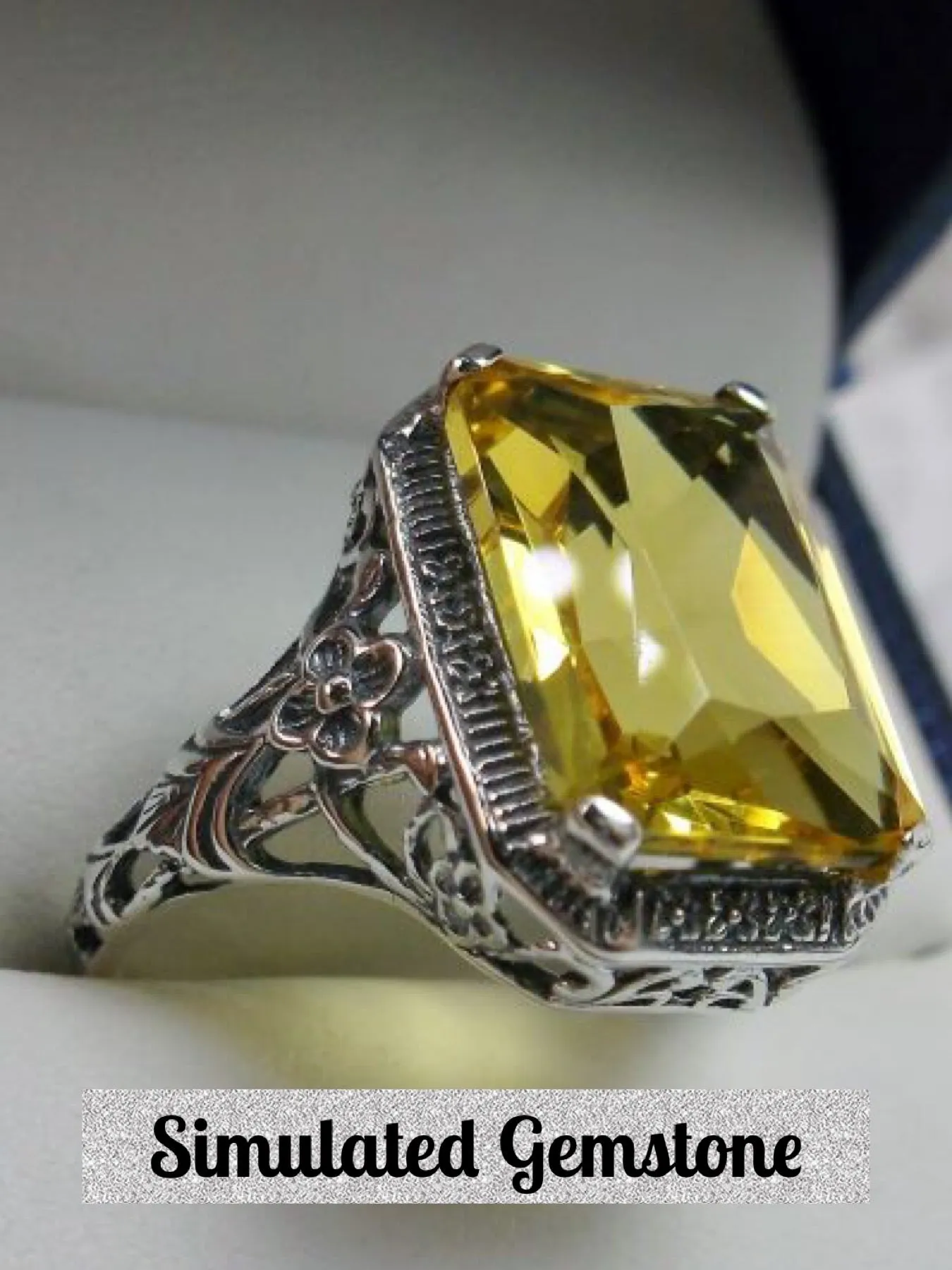 Yellow Citrine Art Nouveau Ring, Natural or CZ Gemstone, Vintage Style Jewelry, Design#D64