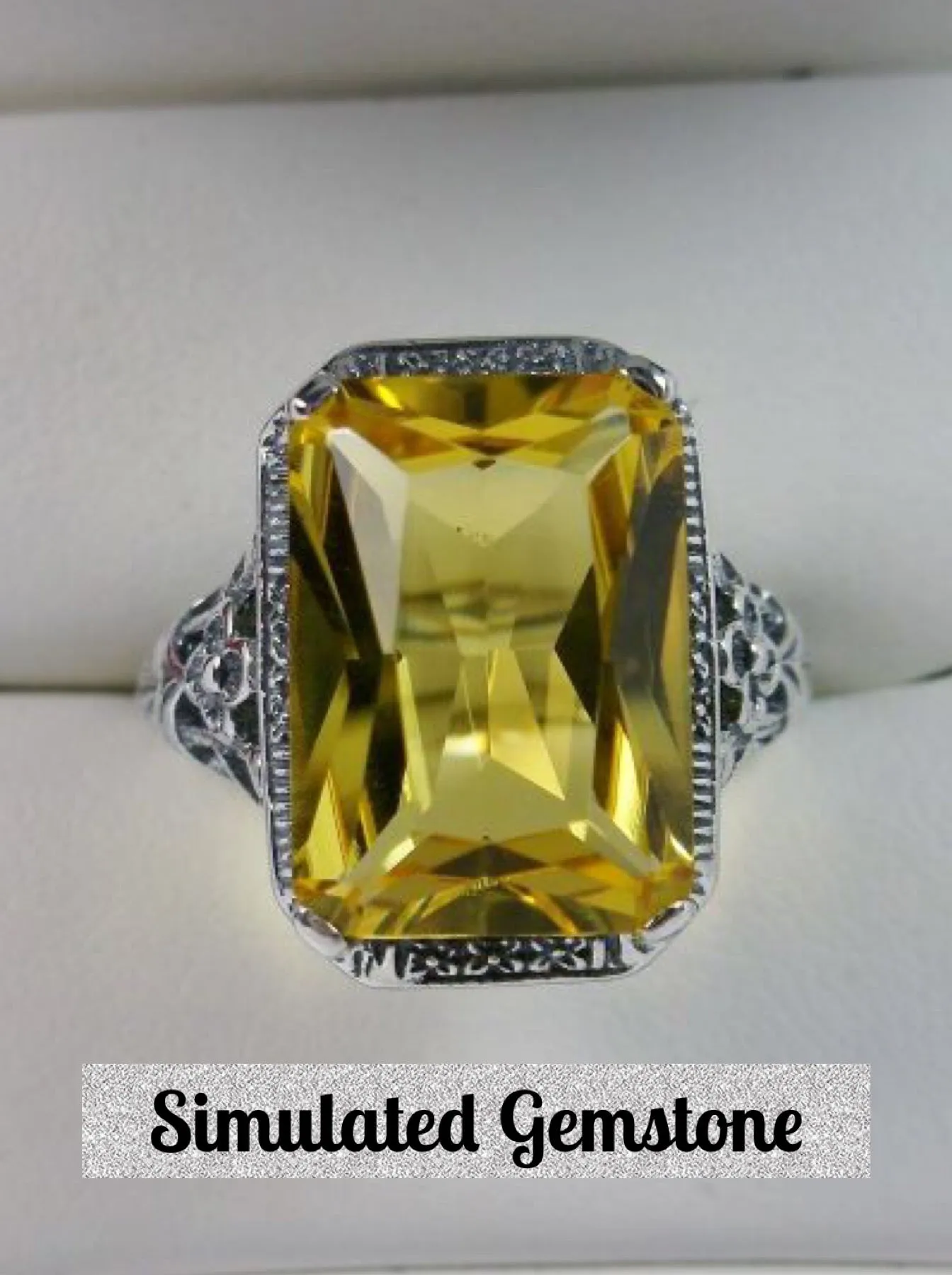 Yellow Citrine Art Nouveau Ring, Natural or CZ Gemstone, Vintage Style Jewelry, Design#D64