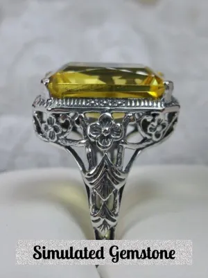 Yellow Citrine Art Nouveau Ring, Natural or CZ Gemstone, Vintage Style Jewelry, Design#D64