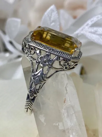 Yellow Citrine Art Nouveau Ring, Natural or CZ Gemstone, Vintage Style Jewelry, Design#D64