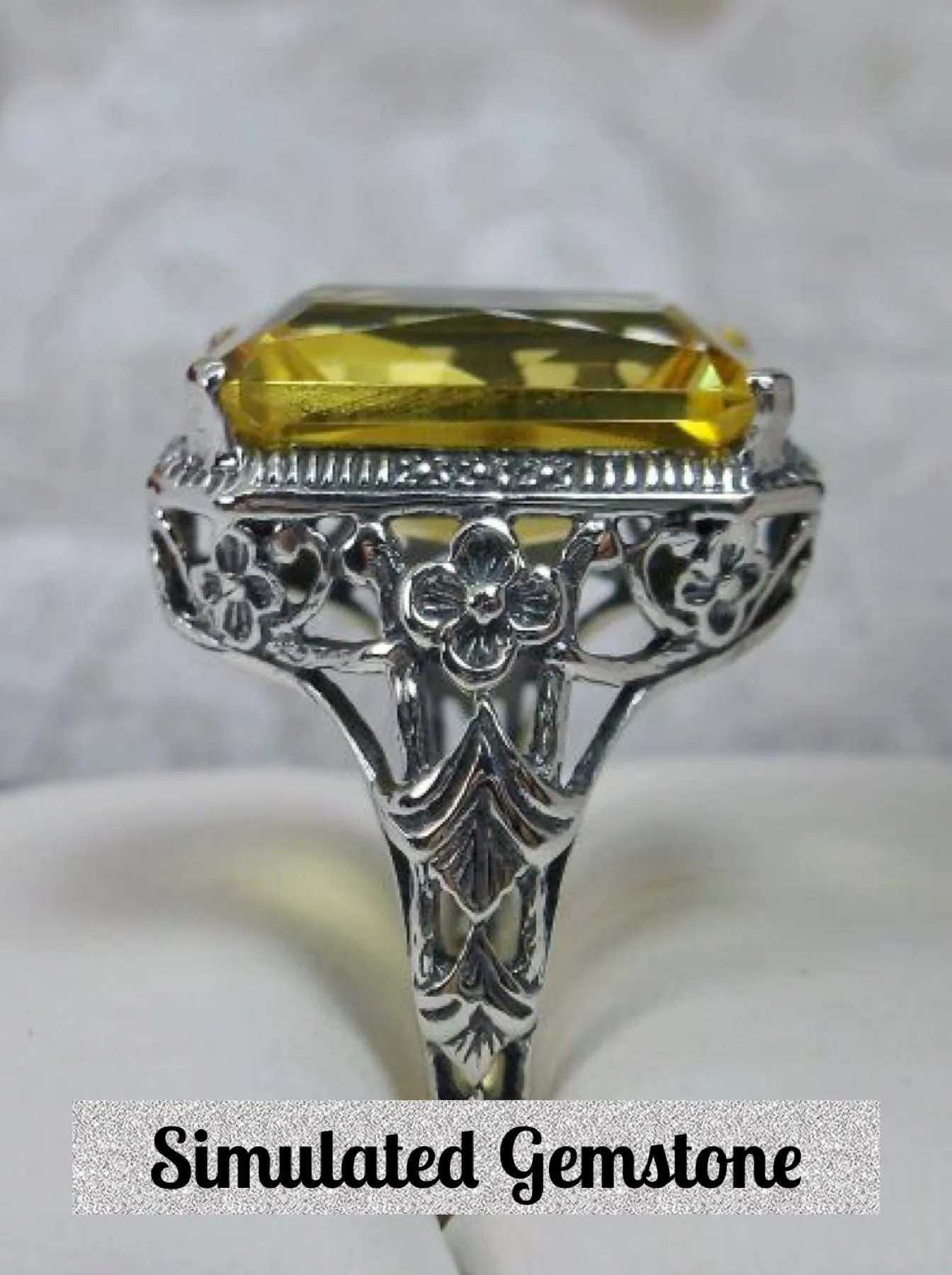 Yellow Citrine Art Nouveau Ring, Natural or CZ Gemstone, Vintage Style Jewelry, Design#D64