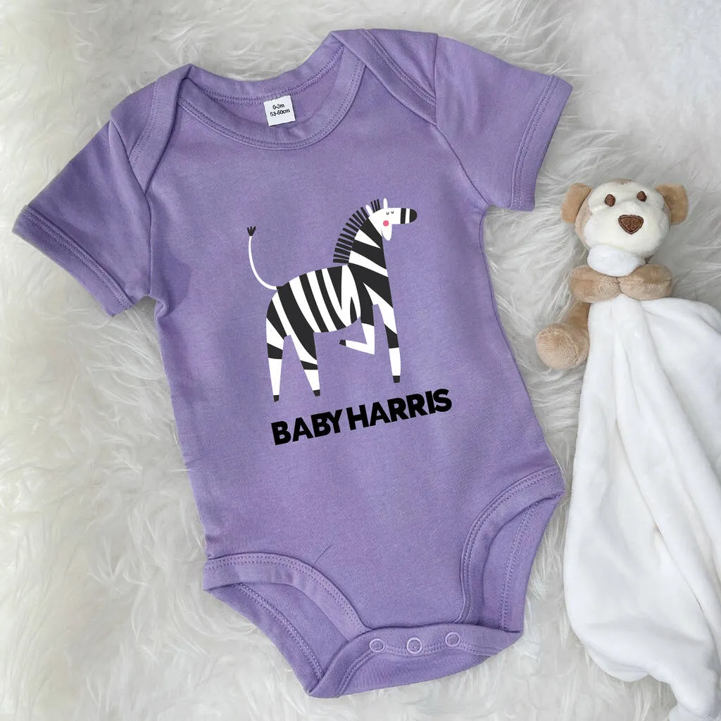 Zebra Personalised Jungle Babygrow