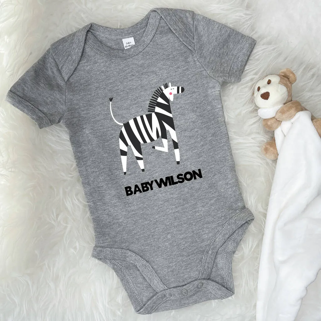 Zebra Personalised Jungle Babygrow