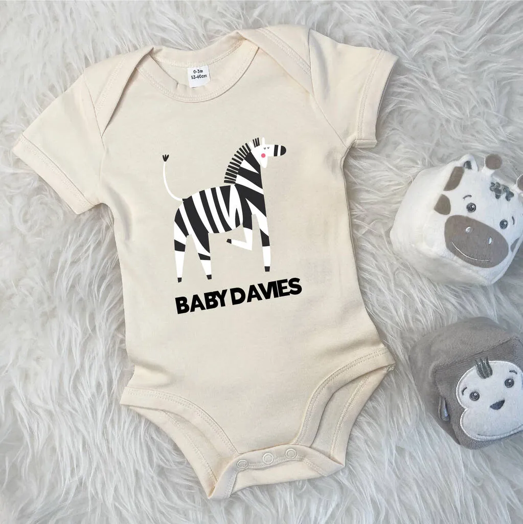 Zebra Personalised Jungle Babygrow