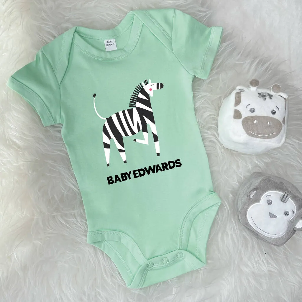 Zebra Personalised Jungle Babygrow